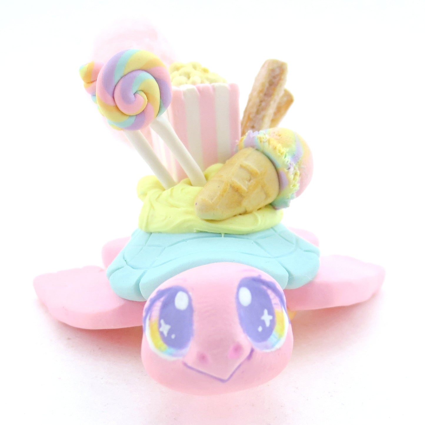 Fair Food Dessert Turtle Figurine Pink/Turquoise - Polymer Clay Carnival Animals