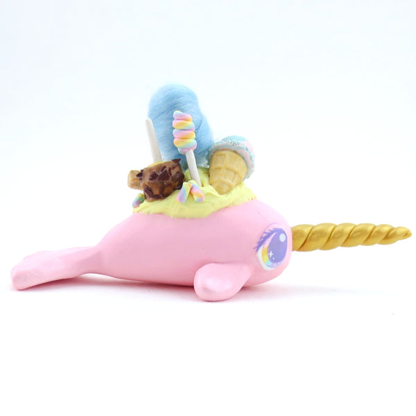 Fair Food Dessert Pink Narwhal Figurine - Polymer Clay Carnival Animals