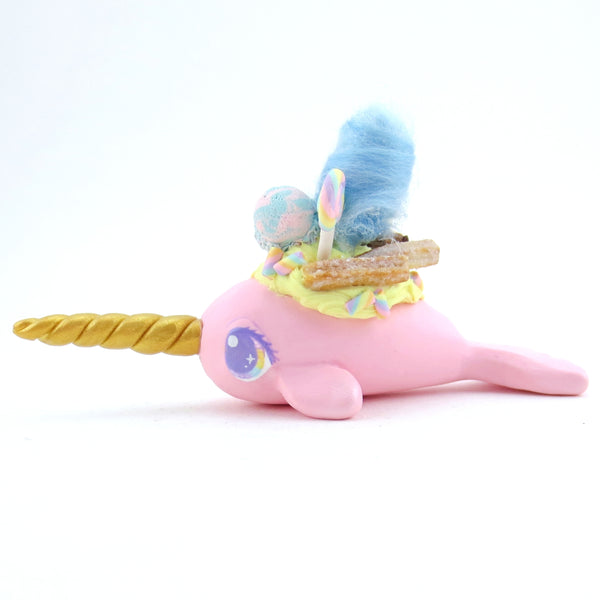 Fair Food Dessert Pink Narwhal Figurine - Polymer Clay Carnival Animals