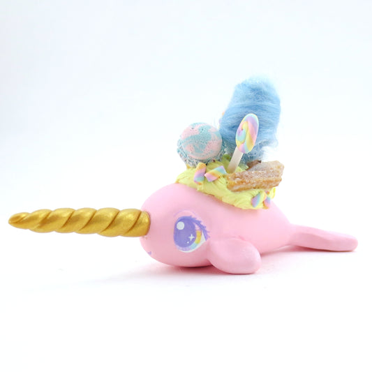 Fair Food Dessert Pink Narwhal Figurine - Polymer Clay Carnival Animals