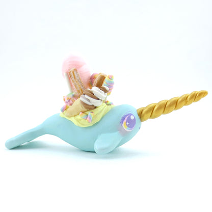 Fair Food Dessert Turquoise Narwhal Figurine - Polymer Clay Carnival Animals