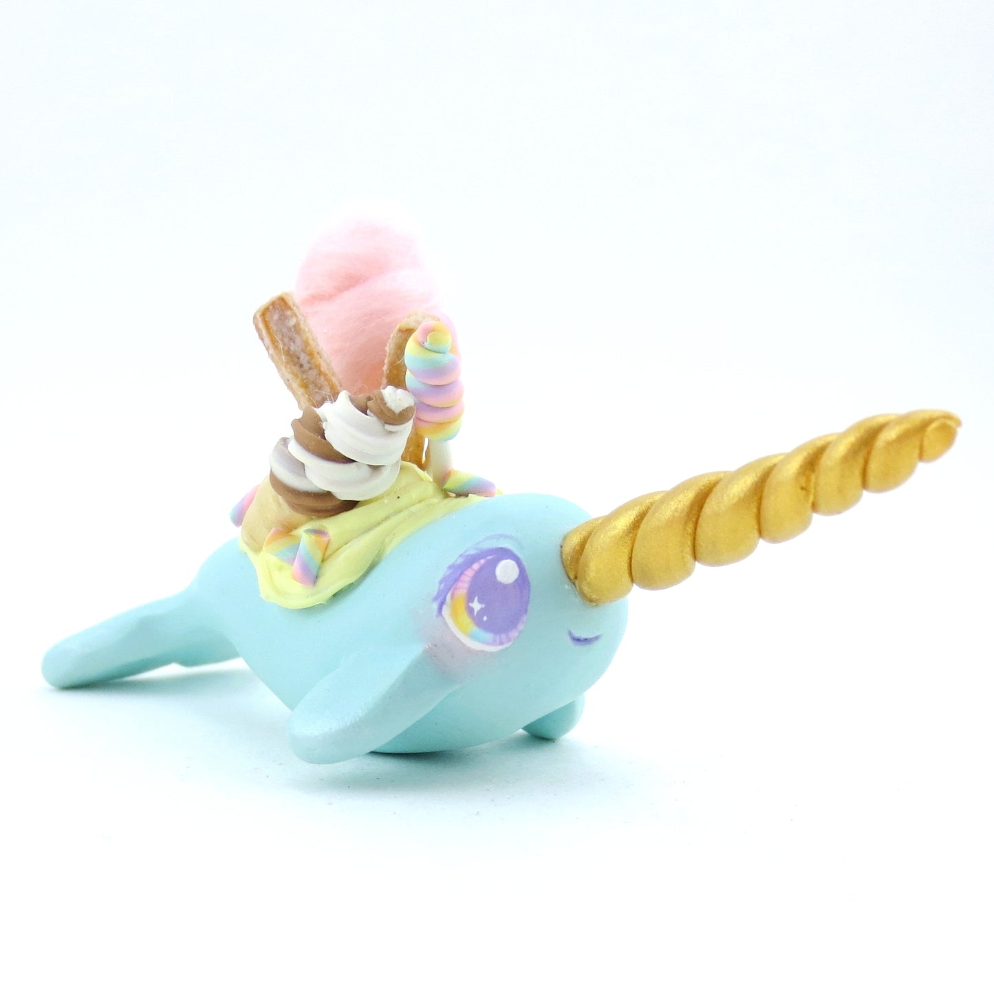 Fair Food Dessert Turquoise Narwhal Figurine - Polymer Clay Carnival Animals