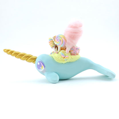 Fair Food Dessert Turquoise Narwhal Figurine - Polymer Clay Carnival Animals