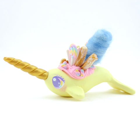 Fair Food Dessert Yellow Narwhal Figurine - Polymer Clay Carnival Animals