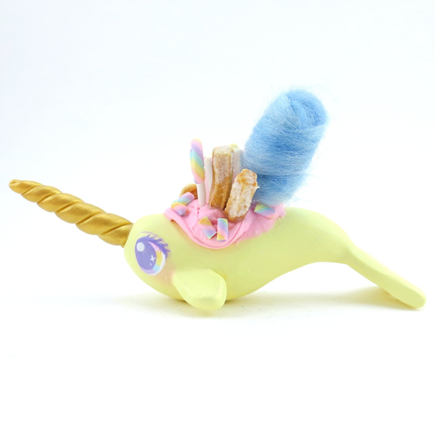 Fair Food Dessert Yellow Narwhal Figurine - Polymer Clay Carnival Animals