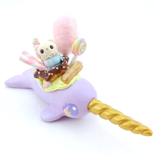 Fair Food Dessert Purple Narwhal Figurine - Polymer Clay Carnival Animals