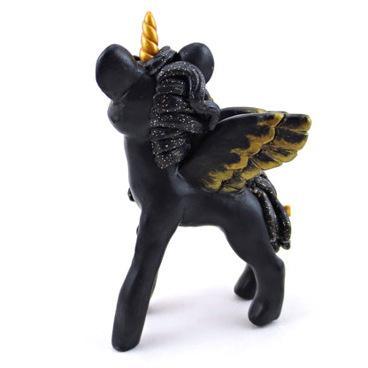 Black and Gold Starry Pegasus Figurine - Polymer Clay Animals Celestial Collection