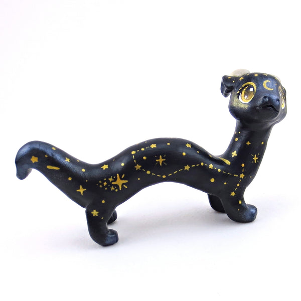 Black and Gold Starry Noodle Dragon Figurine - Polymer Clay Animals Celestial Collection