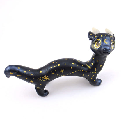 Black and Gold Starry Noodle Dragon Figurine - Polymer Clay Animals Celestial Collection