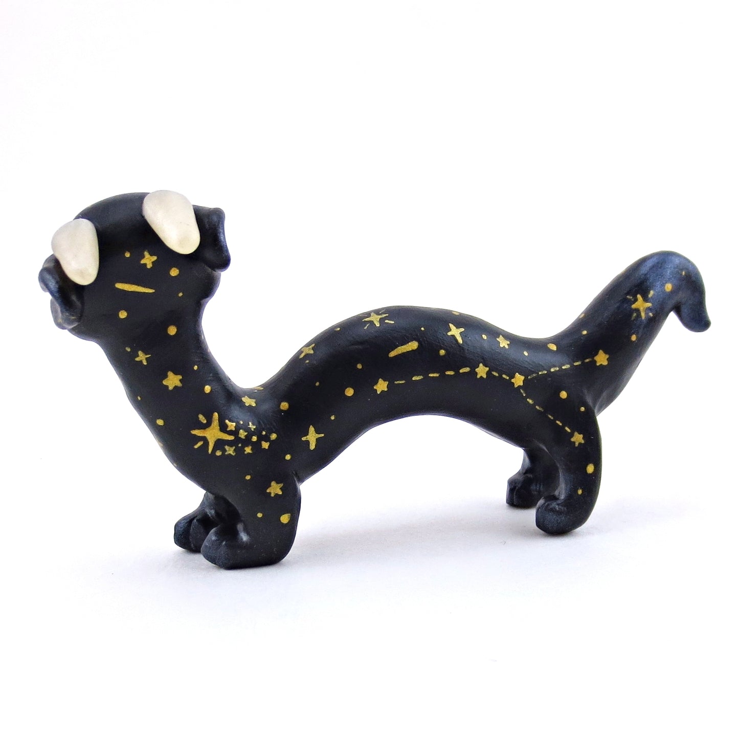 Black and Gold Starry Noodle Dragon Figurine - Polymer Clay Animals Celestial Collection