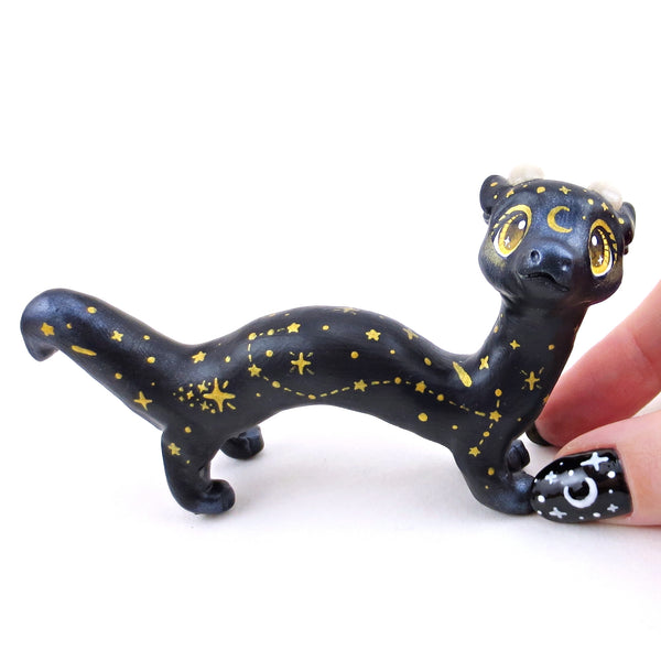 Black and Gold Starry Noodle Dragon Figurine - Polymer Clay Animals Celestial Collection