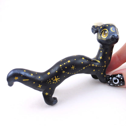 Black and Gold Starry Noodle Dragon Figurine - Polymer Clay Animals Celestial Collection