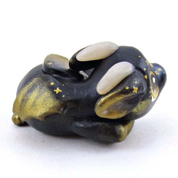 Black and Gold Starry Baby Dragon Figurine - Polymer Clay Animals Celestial Collection