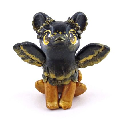 Black and Gold Gryphon Figurine - Polymer Clay Animals Celestial Collection