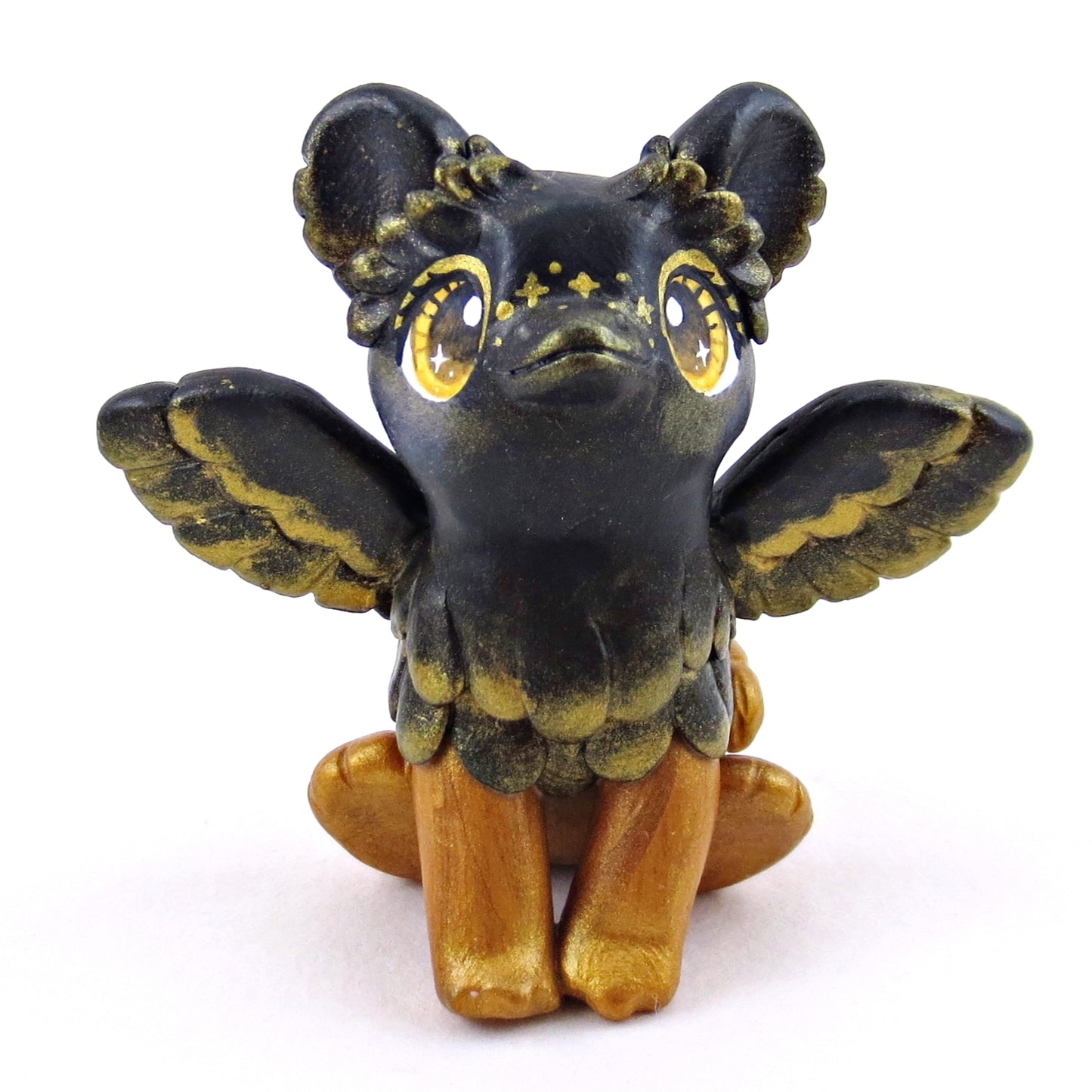 Black and Gold Gryphon Figurine - Polymer Clay Animals Celestial Collection