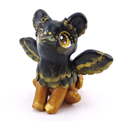 Black and Gold Gryphon Figurine - Polymer Clay Animals Celestial Collection