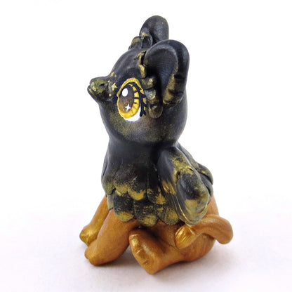 Black and Gold Gryphon Figurine - Polymer Clay Animals Celestial Collection