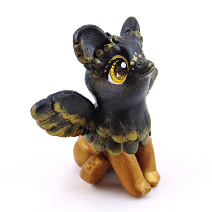 Black and Gold Gryphon Figurine - Polymer Clay Animals Celestial Collection