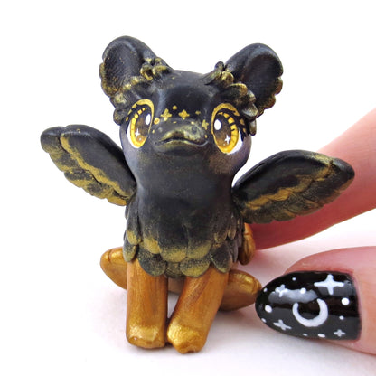 Black and Gold Gryphon Figurine - Polymer Clay Animals Celestial Collection