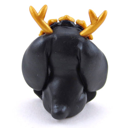 Black and Gold Star Crown Jackalope Bunny Figurine - Polymer Clay Animals Celestial Collection