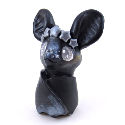 Black and Silver Star Crown Bat Figurine - Polymer Clay Animals Celestial Collection