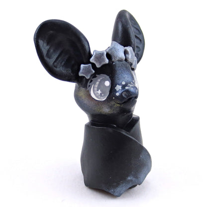 Black and Silver Star Crown Bat Figurine - Polymer Clay Animals Celestial Collection