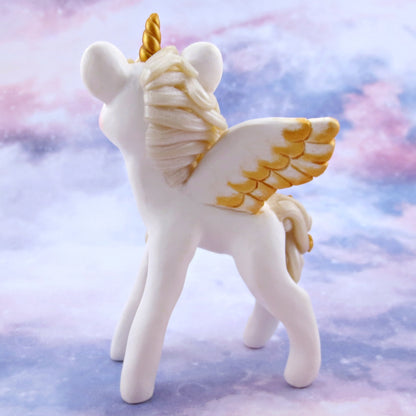 Gold and White Starry Pegasus Figurine - Polymer Clay Animals Celestial Collection