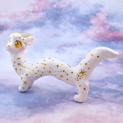 White and Gold Starry Noodle Dragon Figurine - Polymer Clay Animals Celestial Collection