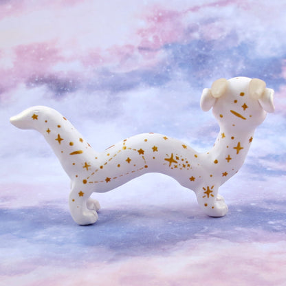 White and Gold Starry Noodle Dragon Figurine - Polymer Clay Animals Celestial Collection