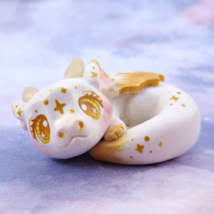 White and Gold Starry Baby Dragon Figurine - Polymer Clay Animals Celestial Collection