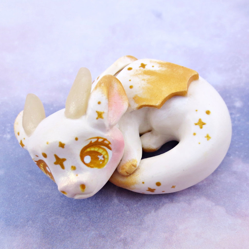 White and Gold Fairy Frog Figurine - Polymer Clay Animals