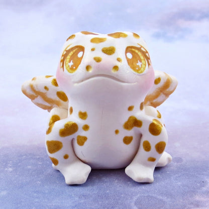 White and Gold Fairy Frog Figurine - Polymer Clay Animals Celestial Collection