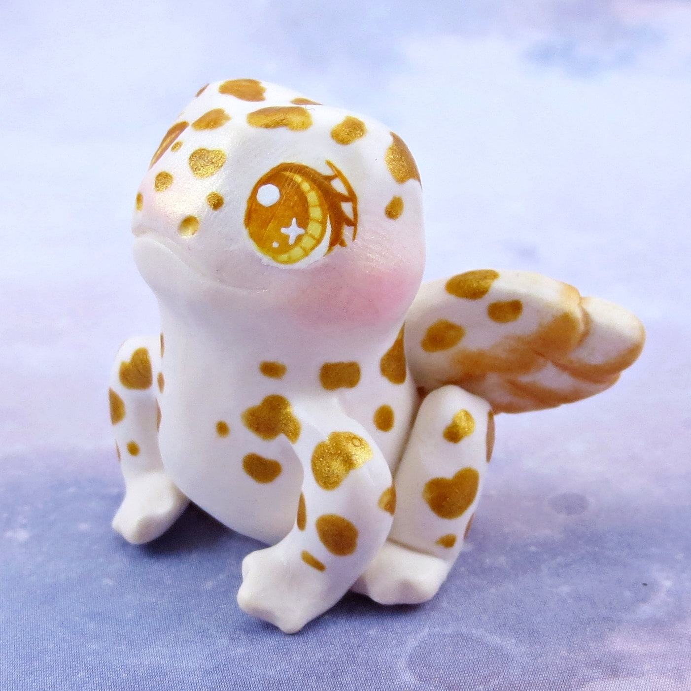 White and Gold Fairy Frog Figurine - Polymer Clay Animals Celestial Collection