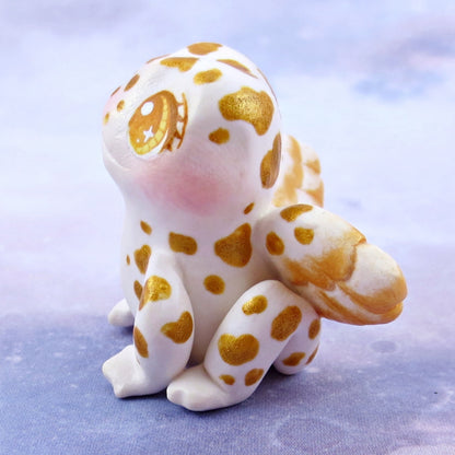 White and Gold Fairy Frog Figurine - Polymer Clay Animals Celestial Collection