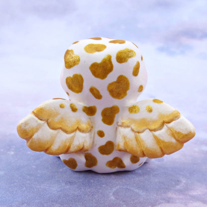 White and Gold Fairy Frog Figurine - Polymer Clay Animals Celestial Collection