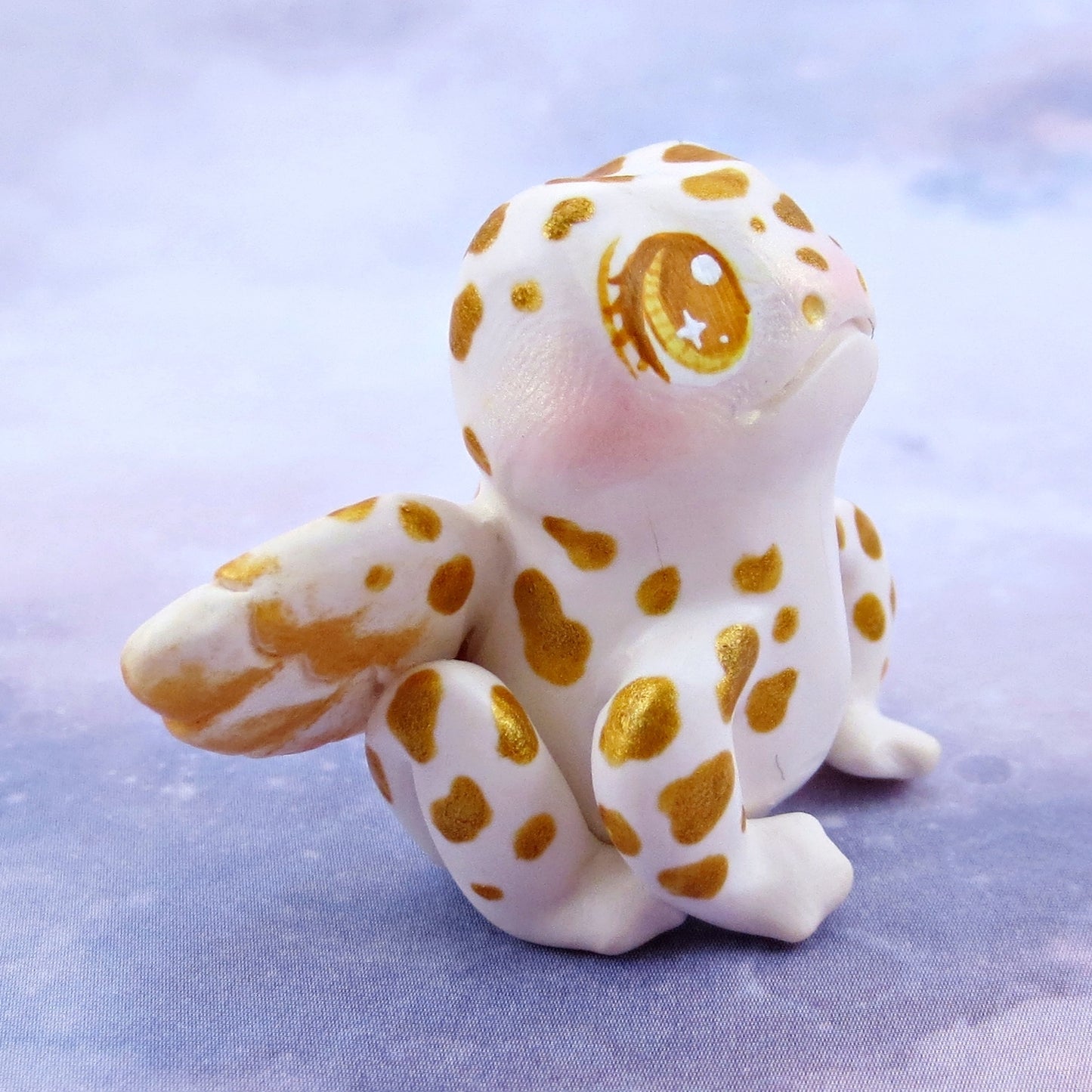 White and Gold Fairy Frog Figurine - Polymer Clay Animals Celestial Collection