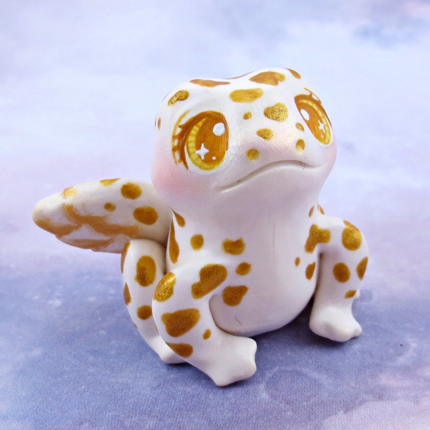 White and Gold Fairy Frog Figurine - Polymer Clay Animals Celestial Collection