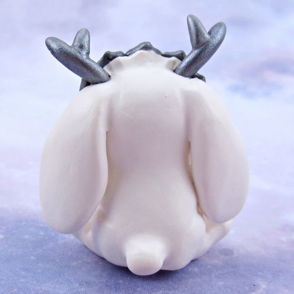 White and Silver Star Crown Jackalope Figurine - Polymer Clay Animals Celestial Collection