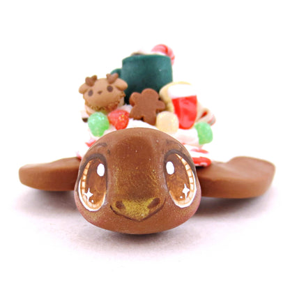 Gingerbread Christmas Dessert Turtle - Polymer Clay Animals Christmas Collection