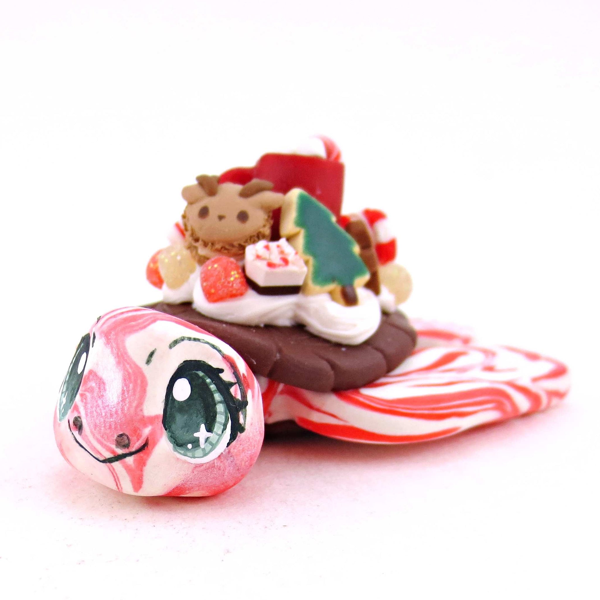 Candy Cane Christmas Dessert Turtle - Polymer Clay Animals Christmas Collection