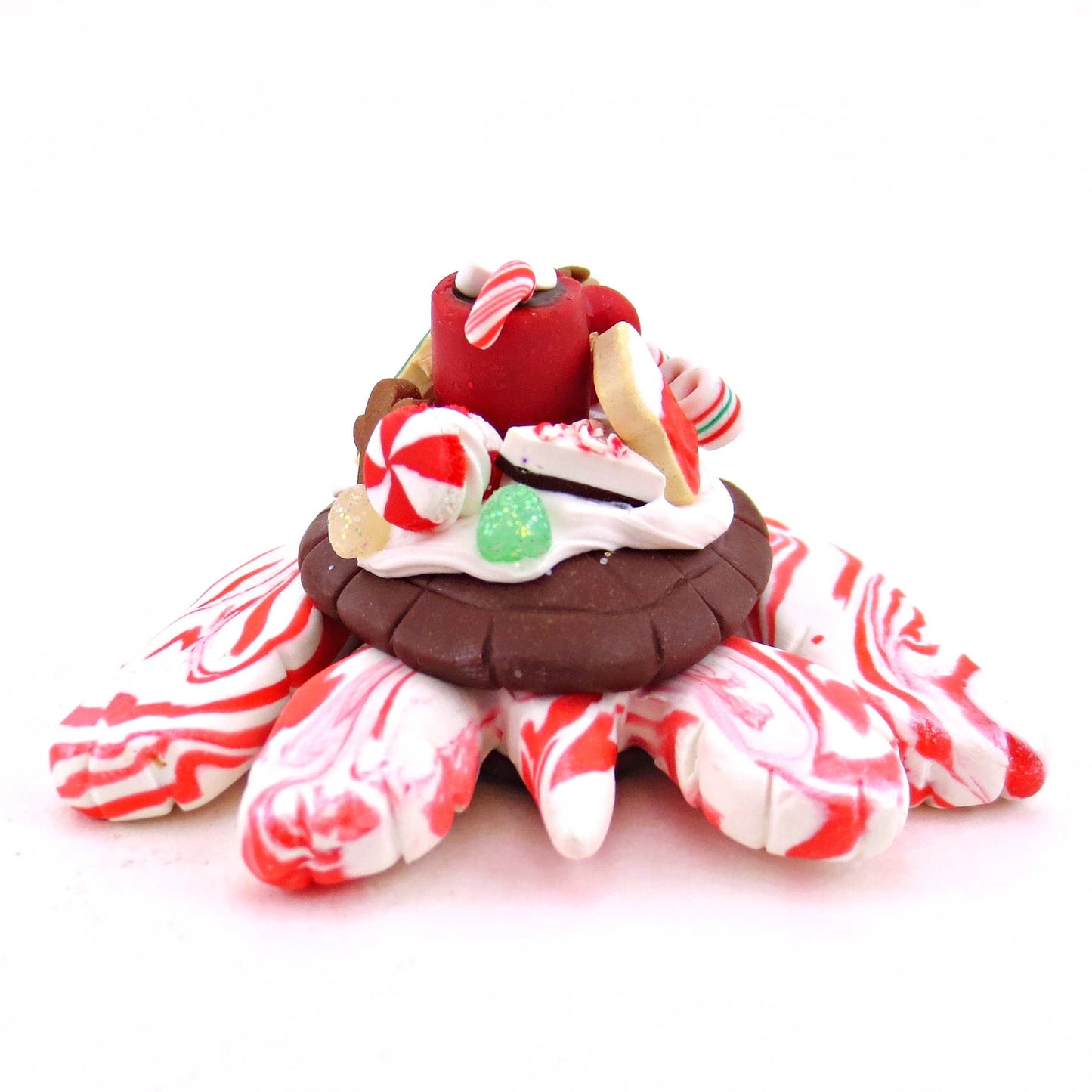 Candy Cane Christmas Dessert Turtle - Polymer Clay Animals Christmas Collection