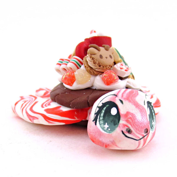 Candy Cane Christmas Dessert Turtle - Polymer Clay Animals Christmas Collection