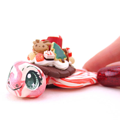 Candy Cane Christmas Dessert Turtle - Polymer Clay Animals Christmas Collection