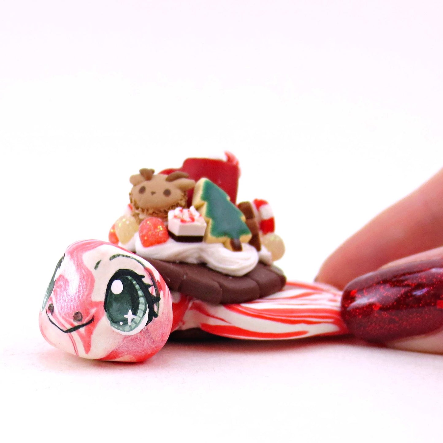 Candy Cane Christmas Dessert Turtle - Polymer Clay Animals Christmas Collection