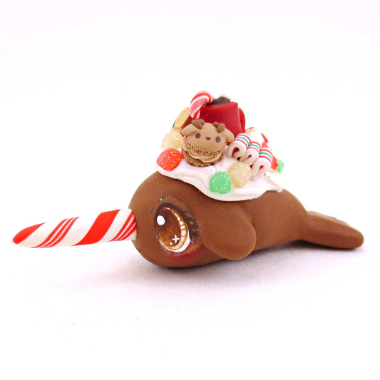 Gingerbread Christmas Dessert Narwhal - Polymer Clay Animals Christmas Collection