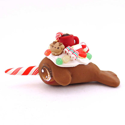 Gingerbread Christmas Dessert Narwhal - Polymer Clay Animals Christmas Collection