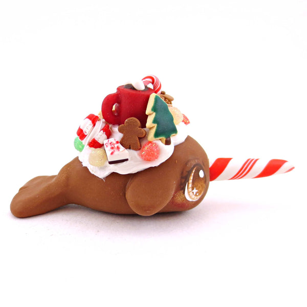 Gingerbread Christmas Dessert Narwhal - Polymer Clay Animals Christmas Collection
