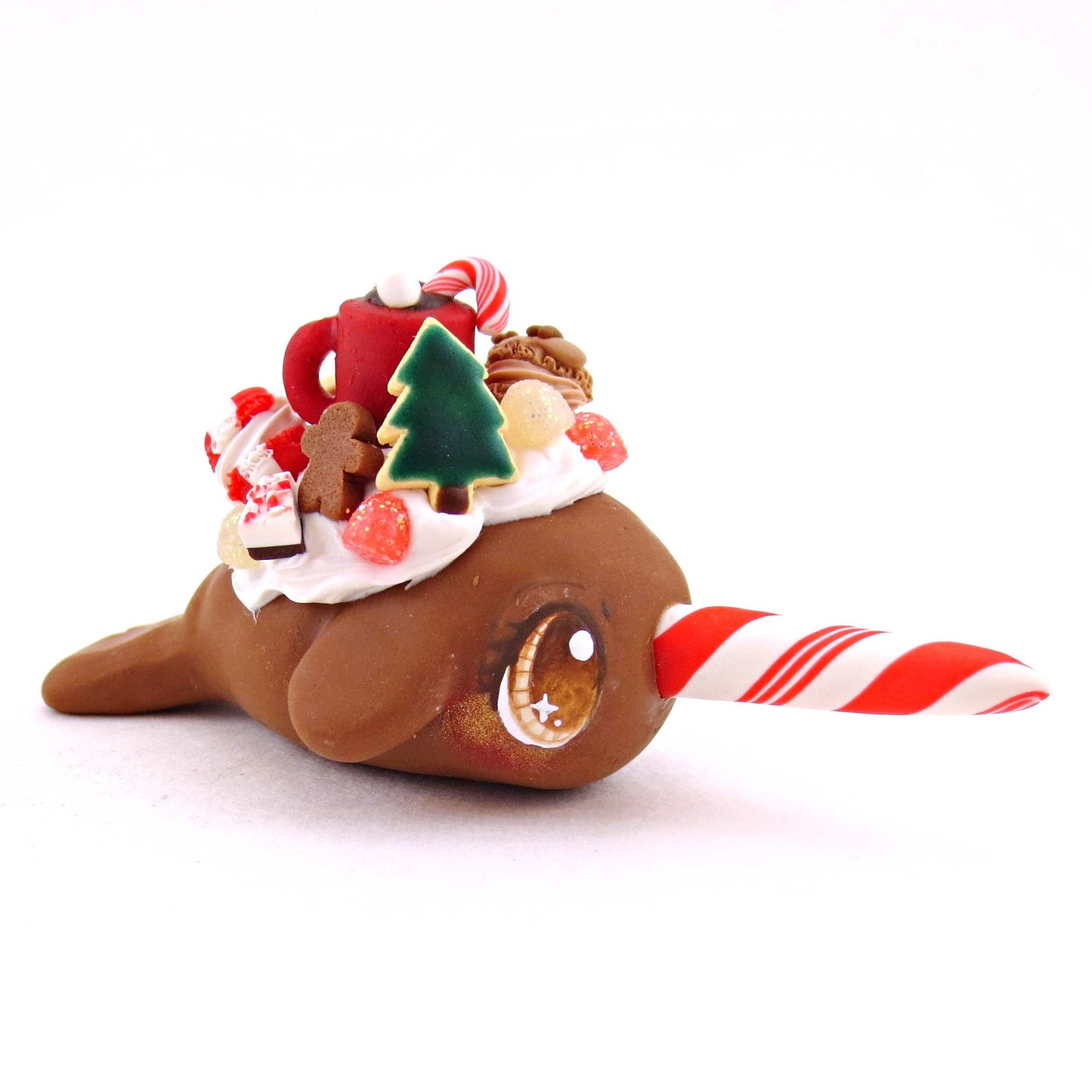 Gingerbread Christmas Dessert Narwhal - Polymer Clay Animals Christmas Collection