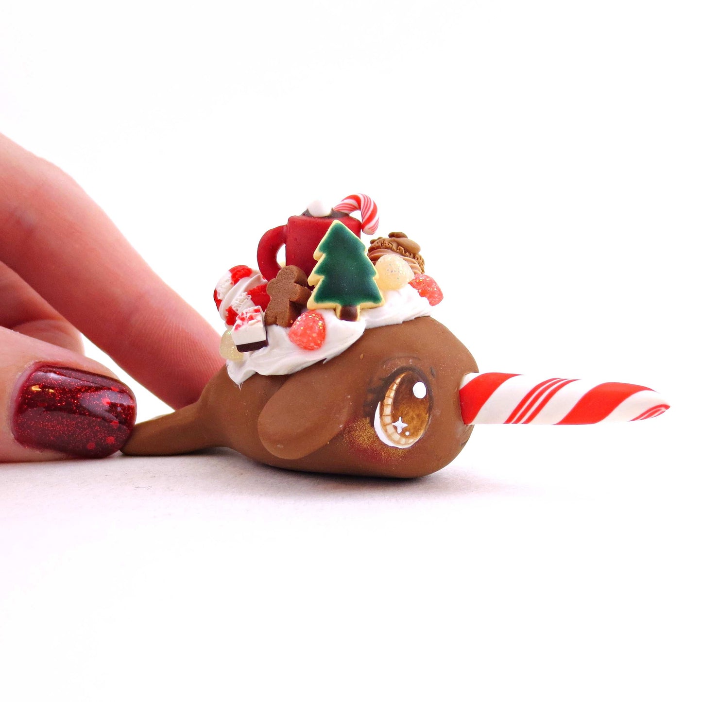 Gingerbread Christmas Dessert Narwhal - Polymer Clay Animals Christmas Collection