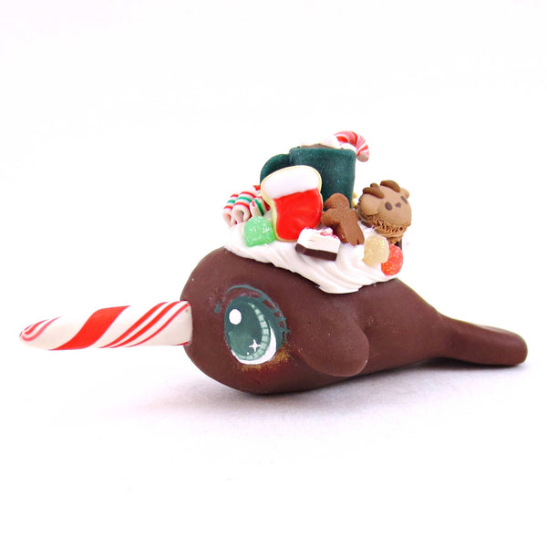 Chocolate Christmas Dessert Narwhal - Polymer Clay Animals Christmas Collection